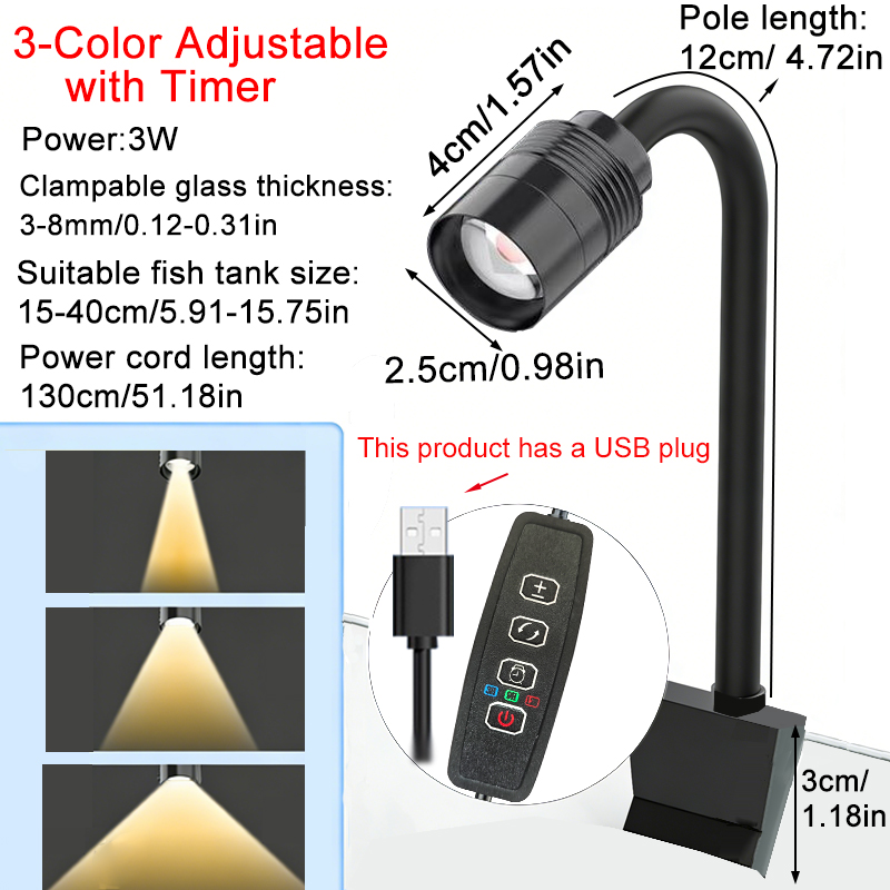 Aquarium Plant Growth Light - Reflektor akwariowy USB 3W do akwariów